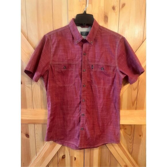 G.H. Bass & Co Mens Size Medium Red Burgundy Short Sleeve Button Down Shirt (329 - Picture 1 of 4